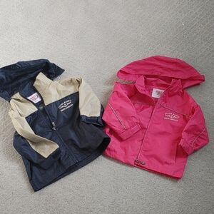 OBX Outer Banks North Carolina Hooded Raincoats Windbreaker- Pink and Navy 4T